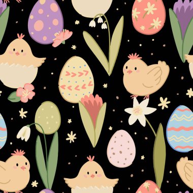 Paskalya tatili kusursuz. Şirin tavuklar, yumurtalar, bahar çiçekleri..