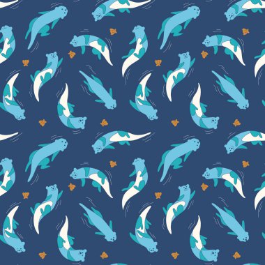 Deniztarağı desensiz yüzen şirin su samuru. Arkaplan Duvar Kağıdı Mavi Tosca rengi.