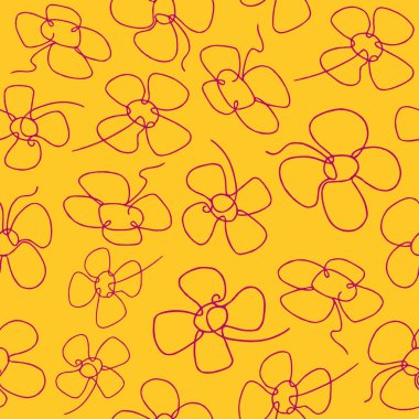 Dört Yapraklı Kusursuz Vektör Hattı Sarı Çiçekler 3600 x 3600 Piksel Arkaplan