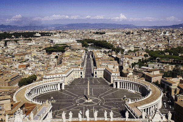 St. Peter's Square, located directly in front of St. Peter's Basilica in Vatican City