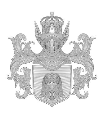 Aile arması, eski gravür çizim stili illüstrasyon