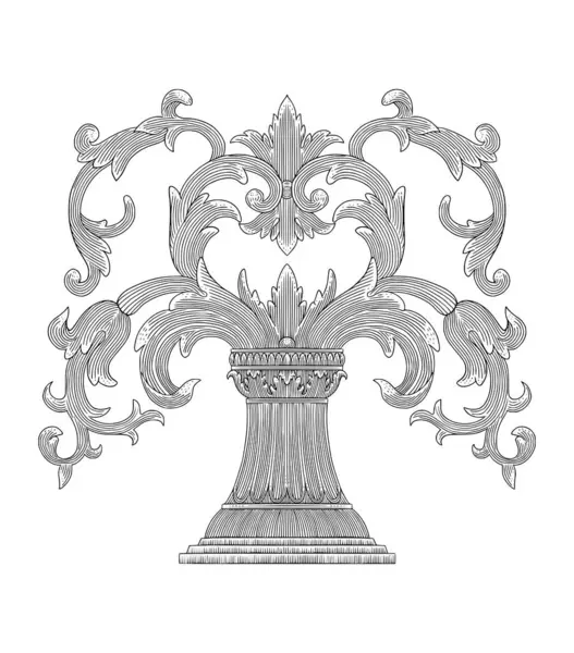 Çiçek süslemeli sütun, eski gravür stili çizim tasviri