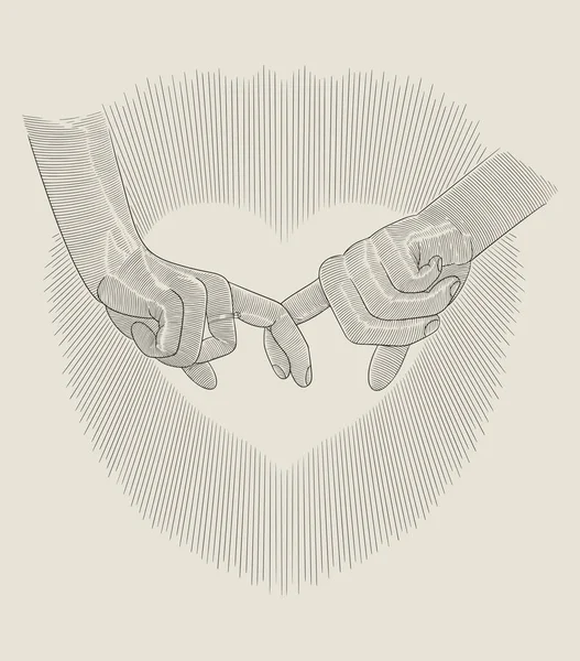 Parmak tutan çift, El çizen klasik vektör çizimi