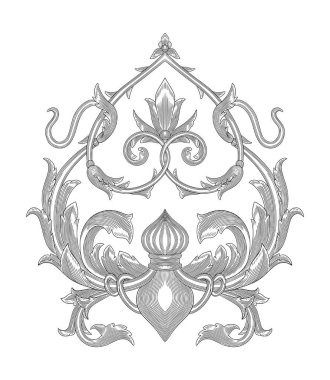 Klasik barok çiçekli süs çerçevesi, Viktorya döneminden kalma antik gravür.