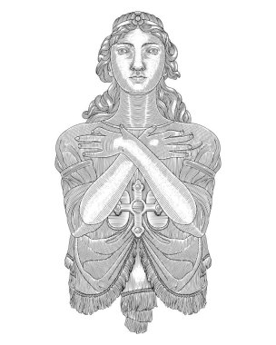 Haç işlemeli Bakire Meryem, eski gravür biçimi çizim biçimi illüstrasyonu