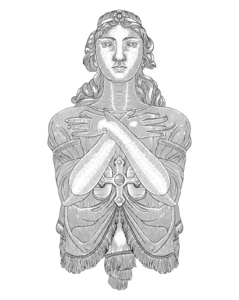 Haç işlemeli Bakire Meryem, eski gravür biçimi çizim biçimi illüstrasyonu