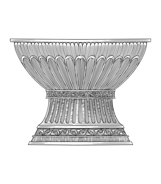 Antique medieval vase with floral ornament, vintage engraving drawing style illustration