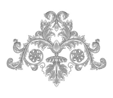  Klasik barok süsleme çiçek çerçevesi, antika oyma çizimi. 