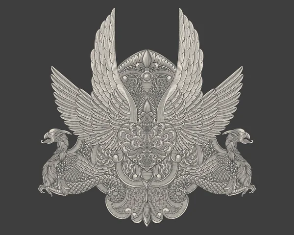 Yüksek detaylı Gotik Kalp, Vintage oyma stili çizim çizimi