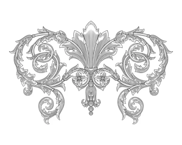 Klasik barok süsleme çiçek çerçevesi, antika oyma çizimi. 