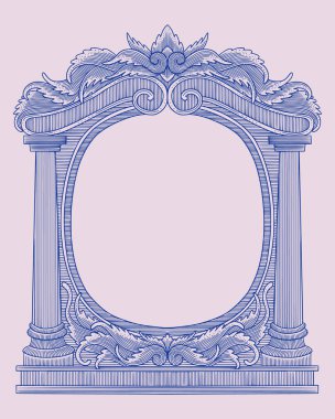 Antika oyma çerçevesi, vektör çizim klasik çizim