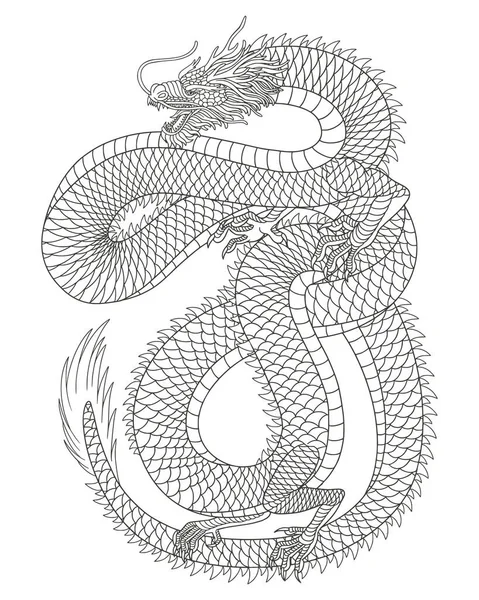 Beyaz arka planda izole edilmiş Japon ejderhası çizgisi. vektör illüstrasyonu