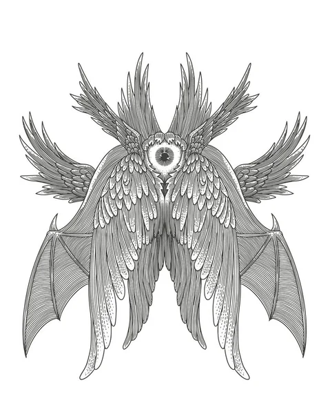 Tek gözlü ve kanatlı bir melek. Klasik oyma biçimi, vektör illüstrasyonu
