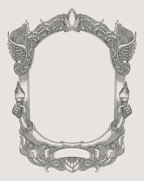 Antika altın çerçeve kabartma vektör çizimi