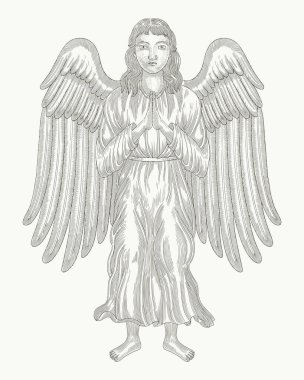  Melek selamlıyor ya da dua ediyor, Vintage oyma vektör çizimi