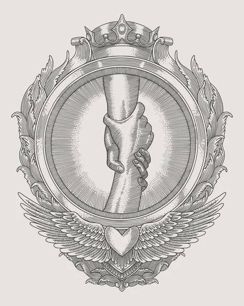 El konseptine yardımcı oluyorum. Yardım ve umut işareti. Birbirlerini antik çerçeve oyma tarzında tutan iki el.