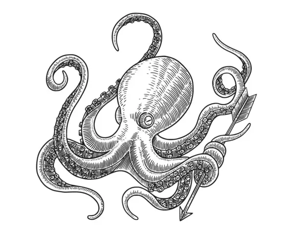 ahtapot işlemeli çizim stili. Vektör vintage çizimi