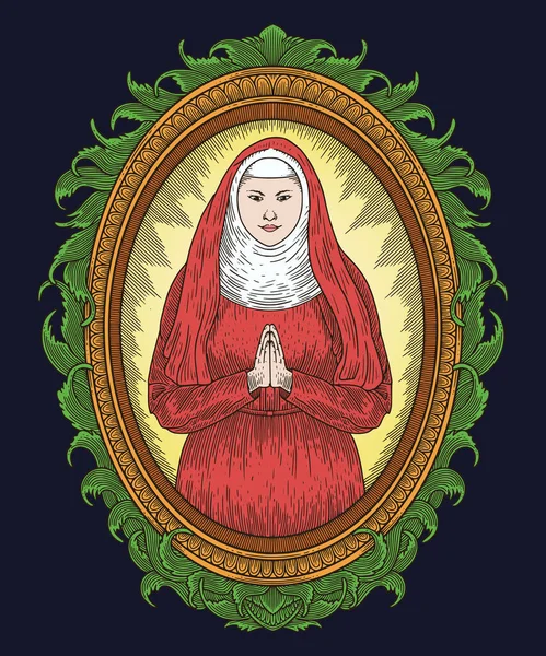  Rafael Müslüman kadın, eski, yuvarlak, kabartma çizim tarzıyla. vektör illüstrasyonu