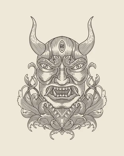 Hanya şeytan maskesi ve eski oyma stili süs.