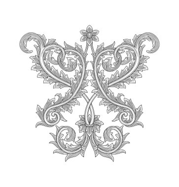 Klasik barok süsleme çiçek çerçevesi, antika oyma çizimi.