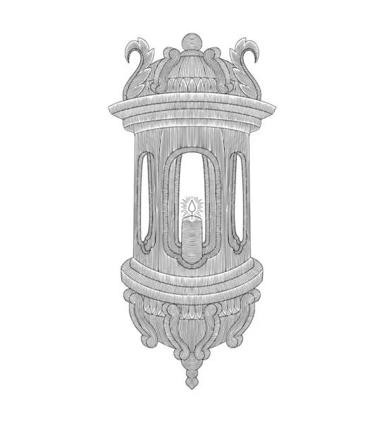 Tarihli Ramazan Kareem feneri, afiş, çiçek süsü, klasik gravür tarzı illüstrasyon