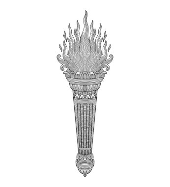 Torch with flame, vintage engraving drawing illustration clipart