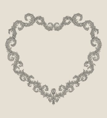 Antika kalp çerçevesi, Vintage oyma vektör çizimi