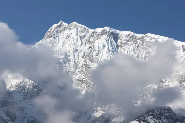 Високий Пік Снігу Покрив Гімалайський Гірський Хребет Аннапурна Непалі Під — стокове фото