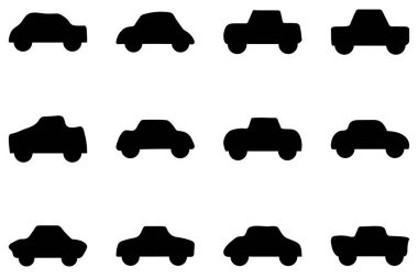 Basit şirin araba karalama ikonu seti. Düz biçimli vektör otomotiv aracı