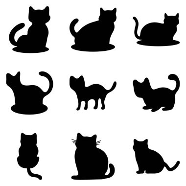 Kedi silueti çizim seti tasarımı
