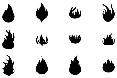 Yanan ateş siluet simgesi seti