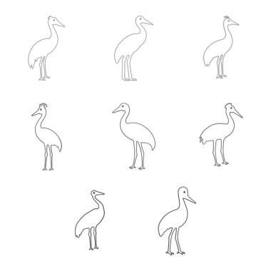 Ana Hattı Turna Kuş Çizimi Tasarım Seti