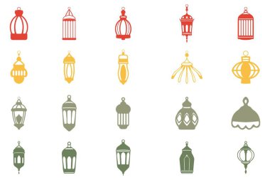 İslami Fener Dekorasyon Simgesi Ayarlandı