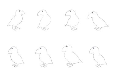 Puffin Bird Taslak Simgesi Seti. Hayvan Resimleri Tasarımı