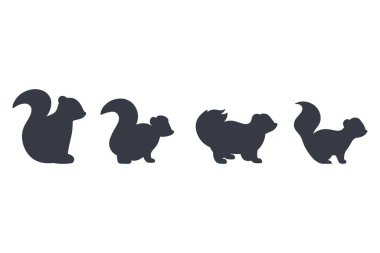 Skunk Siluet Simgesi Seti. Hayvan Resimleri Tasarımı