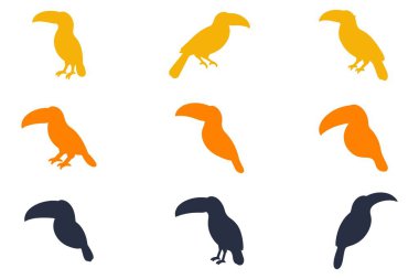 Toucan Kuşu Siluet Simgesi Ayarlandı. Hayvan Resimleri Tasarımı