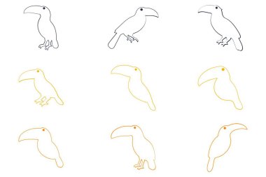 Toucan Kuş Taslak Simgesi Ayarlandı. Hayvan Resimleri Tasarımı