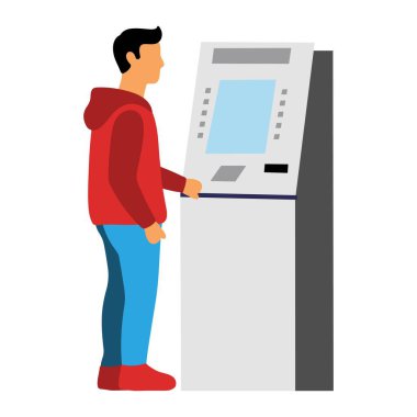 ATM Illustration kullanan adam. Düz Tasarım