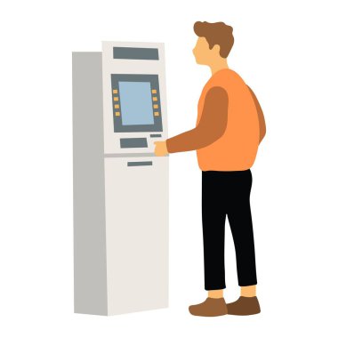 ATM Illustration kullanan adam. Düz Tasarım