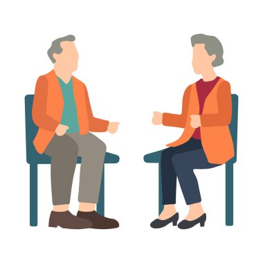 Oturan Yaşlı Adam ve Kadın Bir Konuşma İllüzyonu Yaşıyor