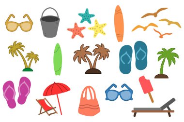 Plaj Yaz Tatili İllüstrasyon Seti