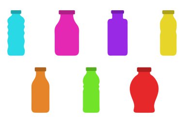Çeşitli Şekillerde Renkli Şişe Koleksiyonu
