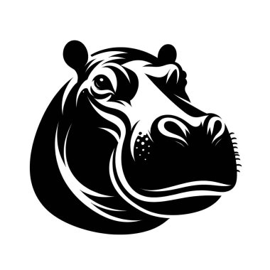 Hippo head logo Silhouette vector icon black and white clipart