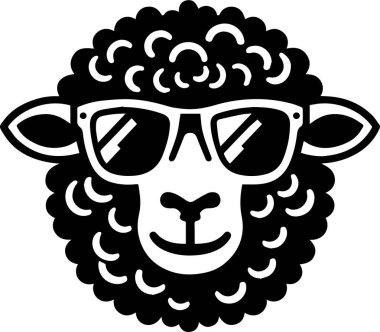 black head of a sheep with a horns, sheep head in sunglass silhouette vector black clipart