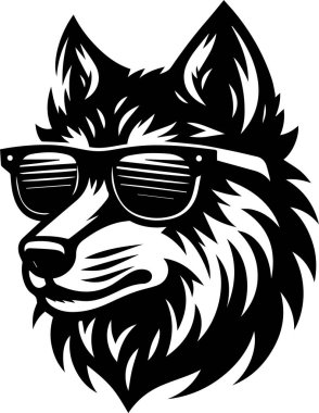 head of a wolf. vector illustration. black head with glasses. isolated on a white background. wild wolf. wolf. wild animal, wild dog head. wild dog. vector illustration. clipart