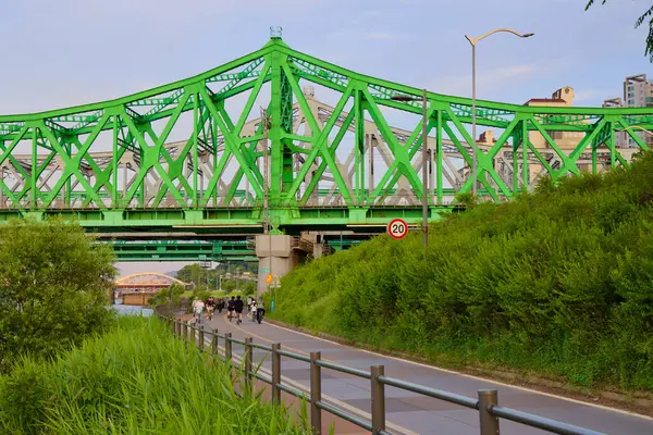 Obrázek Železničních Mostů Mezi Městy Yongsan Dongjak Jihokorejském Soulu — Stock fotografie