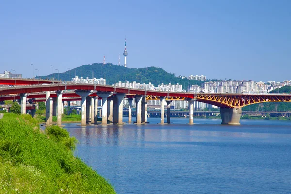 Soul Jižní Korea Června 2023 Kultovní Most Seongsu Vyznačující Červenooranžovými — Stock fotografie