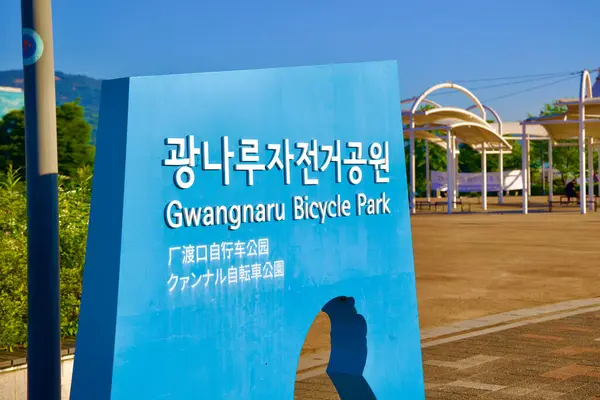 Soul Jižní Korea Června 2023 Kultovní Modrá Značka Gwangnaru Bicycle — Stock fotografie