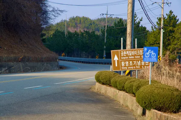 Samcheok City Jižní Korea Prosince 2023 Kroutící Silnice Objímá Stráň — Stock fotografie