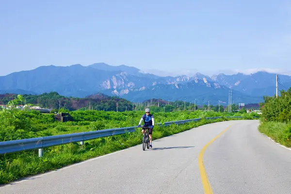 Goseong County South Korea July 2019 Cyclists Enjoy Serene Ride Stock Picture
